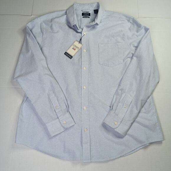 Chaps Seacoast Wash Oxford Woven Shirt Mens 2XL Blue Striped - Picture 1 of 8